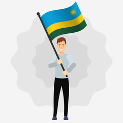 Happy Man Holding Rwanda Flag
