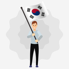 Happy Man Holding South Korea Flag