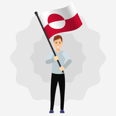 Happy Man Holding Greenland Flag