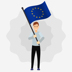 Happy Man Holding European Union Flag
