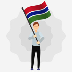 Happy Man Holding Gambia Flag