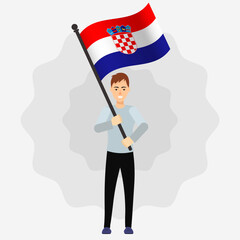 Happy Man Holding Croatia Flag