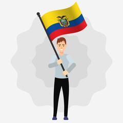 Happy Man Holding Ecuador Flag