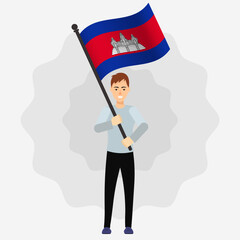 Happy Man Holding Cambodia Flag