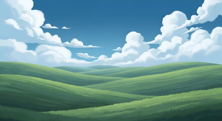 Obraz premium Serene Rolling Hills Landscape Sunny Day Digital Painting