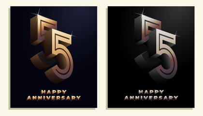 3d Year Anniversary Gold Metal Colour 55th, 55th Happy Anniversary with Elegant Colour, Luxury and Modern.