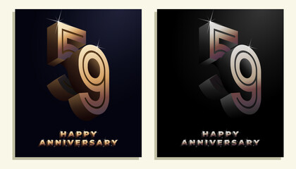 3d Year Anniversary Gold Metal Colour 59th, 59th Happy Anniversary with Elegant Colour, Luxury and Modern.