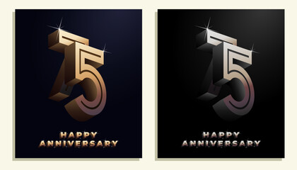 3d Year Anniversary Gold Metal Colour 75th, 75th Happy Anniversary with Elegant Colour, Luxury and Modern.
