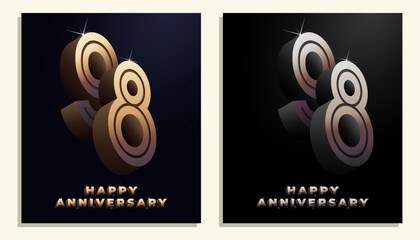 Obraz premium 3d Year Anniversary Gold Metal Colour 98th, 98th Happy Anniversary with Elegant Colour, Luxury and Modern.