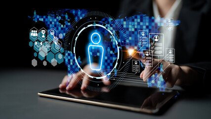Obraz na płótnie Canvas Digital hiring transforms recruitment with smart platforms, virtual talent search, and HR tools to manage today modern workforce. Latch