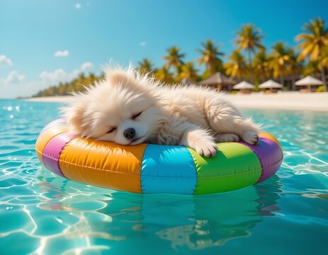 Relaxing holiday pet on the beach - Powered by Adobe