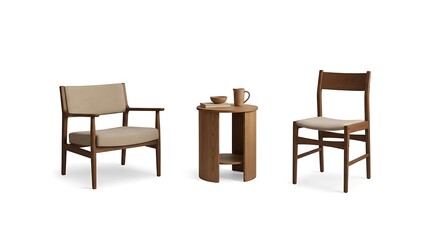 Fototapeta premium Arrangement of Wooden Furniture with Chair and Side Table
