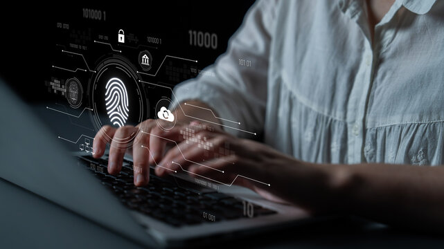 Biometric fingerprint identification and cybersecurity system ensuring secure access, identity verification, cloud data protection, and digital safety Latch