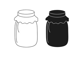 Simple line art and silhouette of two jars with fabric lids