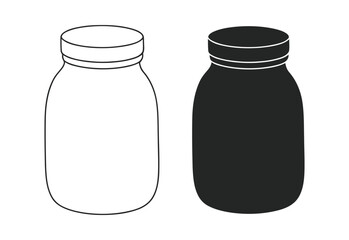 Simple outline and silhouette of a glass jar with lid