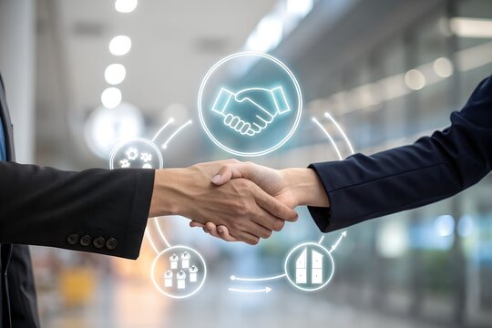 Businessman managing digital procurement process with contract, invoice, approval documents, representing B2B sourcing, vendor management, supply chain, e-procurement, paperless contract workflow.