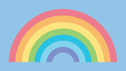 Obraz premium Colorful rainbow illustration with smooth arcs on sky blue background