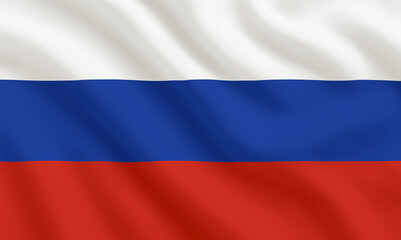 Fototapeta premium National flag of Russia waving in the wind, featuring horizontal stripes of white, blue, and red, symbolizing heritage, unity, and national pride