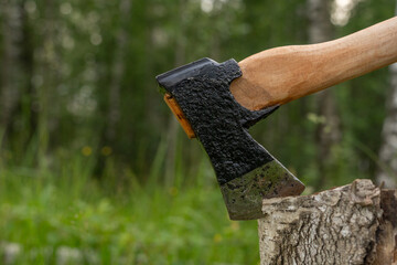 blade of a Finnish axe, close-up.