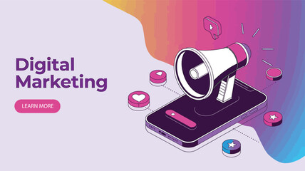 Vector Concept of Digital Marketing and Social Engagement with Like, Comment, and Star Icons