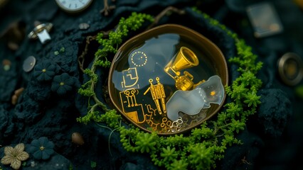 Enchanting Time Capsule: An artful scene filled with whimsy and wonder, featuring intricate details, evoking nostalgia and beckoning viewers into a realm of imagination.