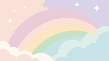 Fototapeta premium Pastel rainbow and clouds background with sparkles ideal for various design projects