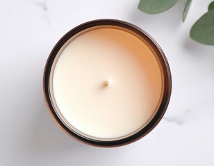 Top View Of A Round Amber Candle