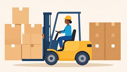 Person Operating Forklift Among Stacked Boxes in Warehouse Environment
