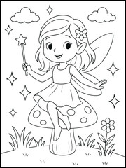 Fototapeta premium Fairy Girl Coloring Page for Kids