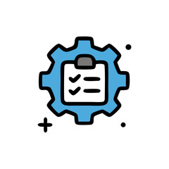 Illustration of a gear with a checklist, representing processes and tasks.
