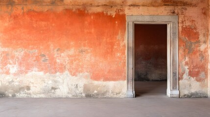 Aged Orange Wall with Open Doorway Rustic Interior Design