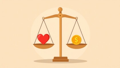 Balance of Love and Money Representing Emotions and Financial Decisions in Life