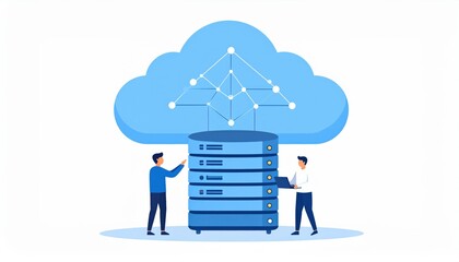 Modern Data Storage Solutions with Cloud Computing and Server Technology Illustration