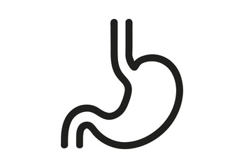 Simple black outline icon of the human stomach on a white background