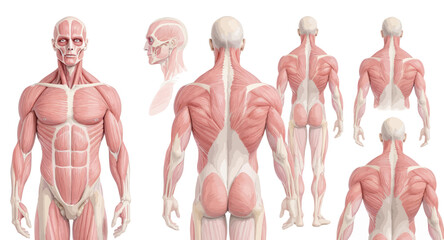 Muscle Structure and Anatomy Illustration of a Human Body from Multiple Angles