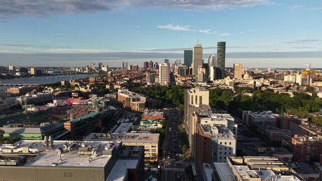 Aerial view over Fenway Park Stadium in Boston