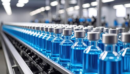 Obraz premium Pharmaceutical bottles on conveyor