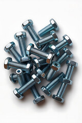 A pile of metal bolts and nuts.
