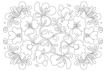 Fototapeta premium Ornate floral design, intricate black lines on white. 