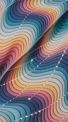 Abstract rainbow wavy pattern with tiny lights.
