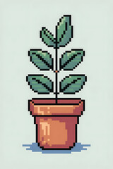 Pixel art plant in terracotta pot.
