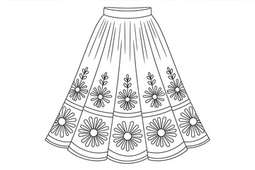 Elegant, full skirt, embroidered with flowers.
