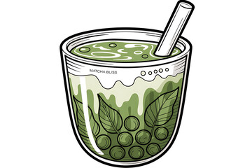 Green matcha bubble tea with straw.
