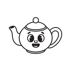Happy Cartoon Teapot Black Line Art Illustration black and white