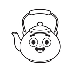 Happy Cartoon Kettle Black Line Art Illustration teapot