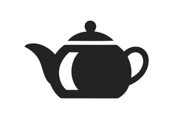 Simple black silhouette of a teapot with a handle and spout on a white background