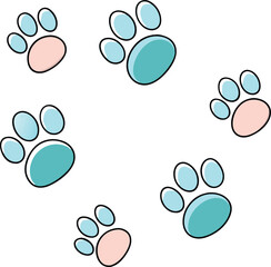 Flat Vector Illustration of Playful Dog Paw Prints Scattered Diagonally Across

