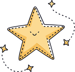 Whimsical Cartoon-Style Star Doodles with Dashed Lines and Sketchy Details – Flat Vector Illustration

