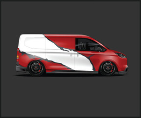 Obraz premium Slammed Red and White Van with Custom Wheels and Body Kit
