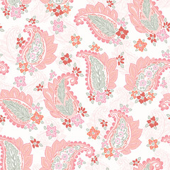 Pink and Red Paisley Design Traditional Floral Pattern